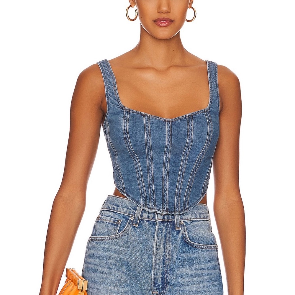 Revolve Bardot Denim Crop Top